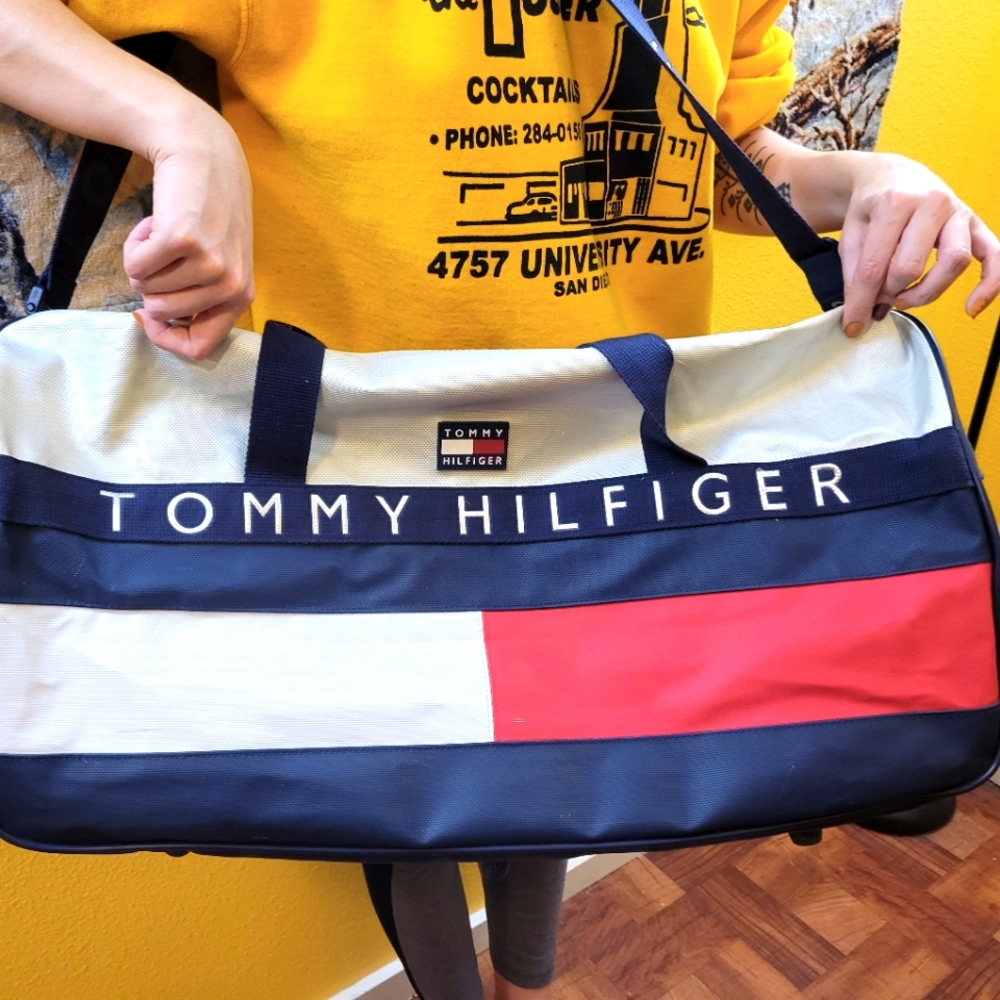 Y2K Vintage LG Tommy Hilfiger Large Duffle Duffel Bag Overnighter Gym Bag